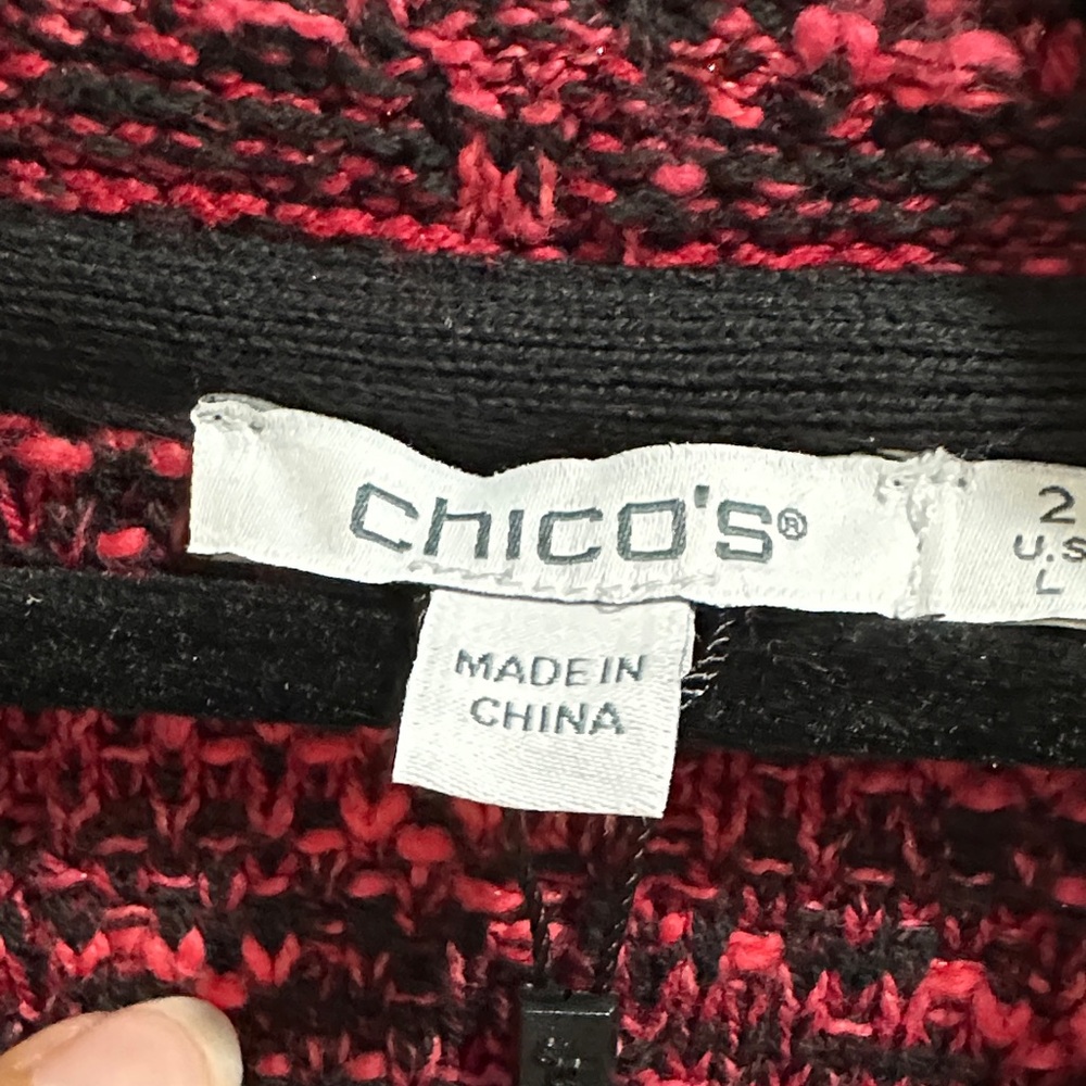 Chico's Red Allure Tweed plaid Blazer cardigan sweater - Picture 2 of 15